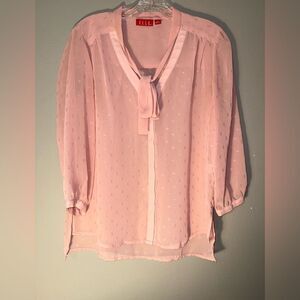 Elle Light Pink Sheer Tie Neck Business Blouse Small